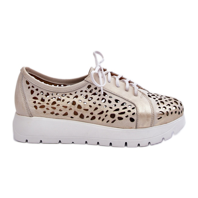 Dámské kožené boty Zazoo 2821, prolamované zlaté zlatý