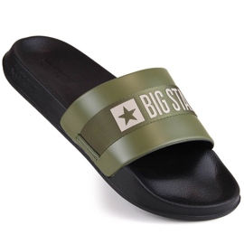 Pánské khaki ekologické kožené žabky Big Star LL174458 zelený