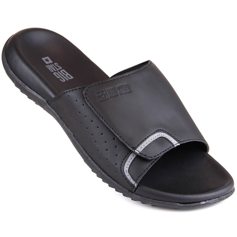 Pánské pantofle z ekologické kůže na suchý zip, černé Big Star LL174603 černá