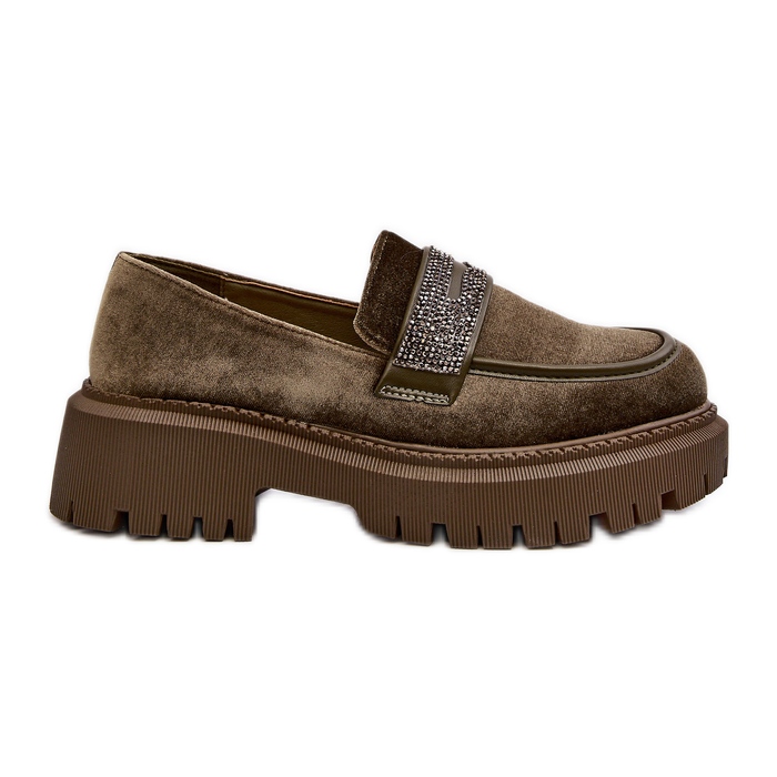 Dámské velurové mokasíny s ozdobou, tmavě zelená Wendreda