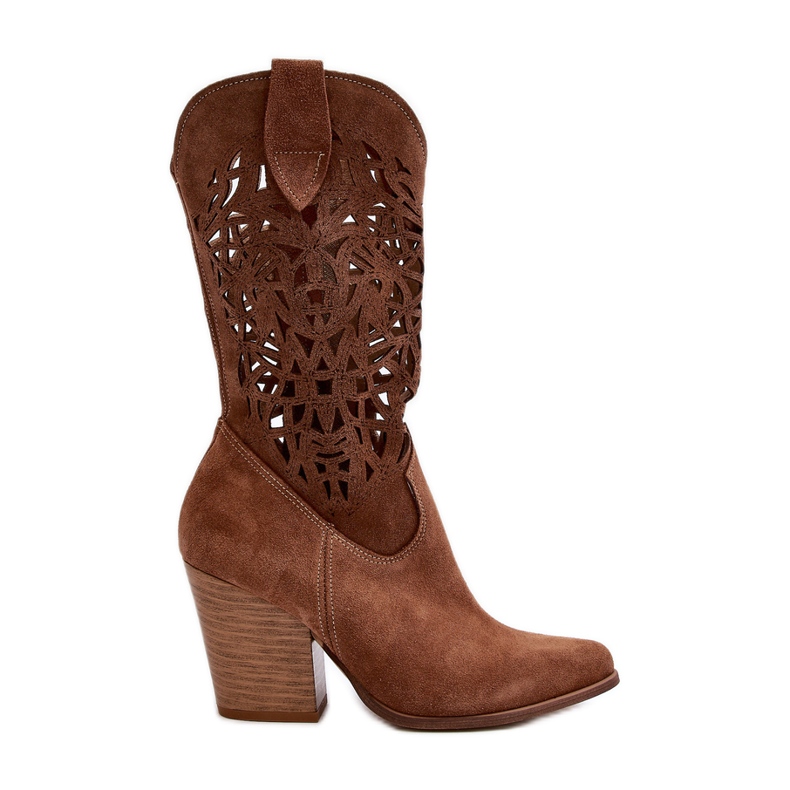 Dámské prolamované kotníkové boty Zazoo 3414, semišové hnědé hnědý