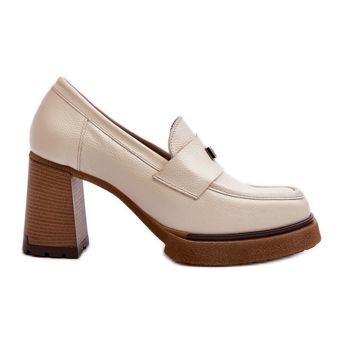 Zazoo 20169 béžové kožené boty na vysokém podpatku béžový