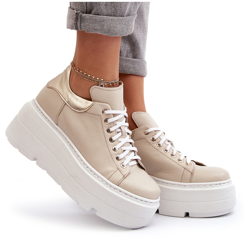 Dámská sportovní obuv Zazoo 10165 na masivní platformě, béžová béžový