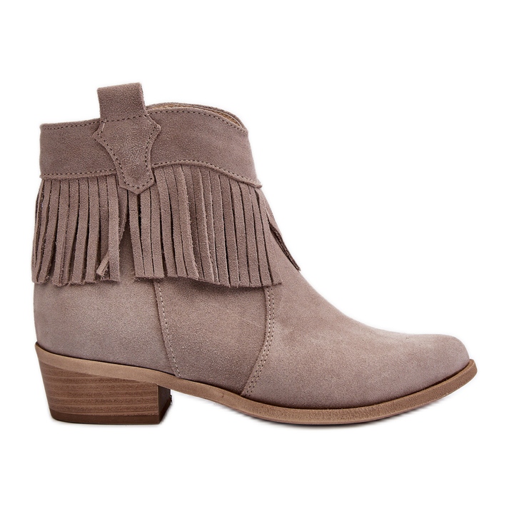 Zazoo 3430 Semišové dámské kotníkové boty s Cappucino třásněmi béžový