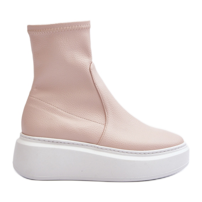 Dámské kožené kotníkové boty Zazoo 3395 na masivní platformě, béžová béžový