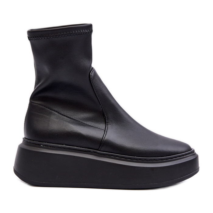 Zazoo 3395 dámské kožené kotníkové boty na masivní platformě, černá