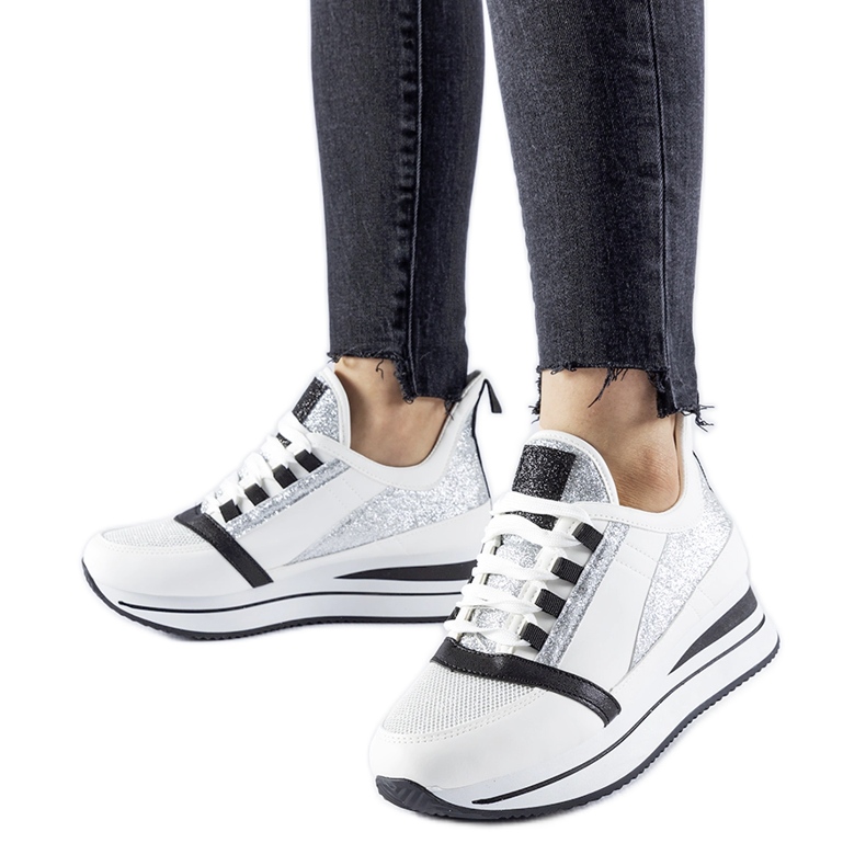 Bílé třpytivé tenisky na platformě Marce bílý