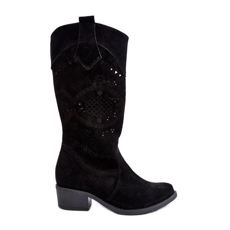 Zazoo 4043 Semišové prolamované boty na vysokém podpatku černá Zazoo 4043 Semišové prolamované boty na vysokém podpatku černá