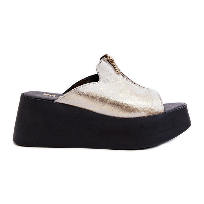 Dámské žabky Zazoo 2916 na masivní platformě se zipem, zlaté zlatý