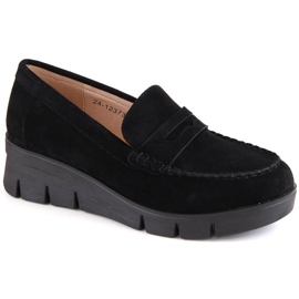 Semišové dámské boty, mokasíny na klínku, černé Potocki SZ12373 černá