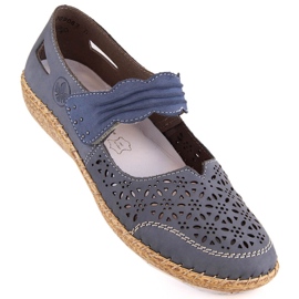 Dámské kožené prolamované boty na suchý zip, modré Rieker 44896-15 modrý