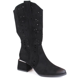 Dámské semišové prolamované boty, černé Potocki SZ12397 černá Dámské semišové prolamované boty, černé Potocki SZ12397 černá