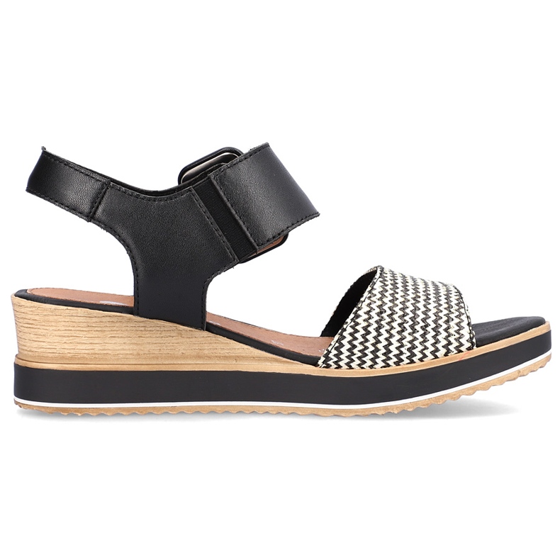 Kožené pohodlné sandály na klínku se suchým zipem Remonte D6453-01 černá