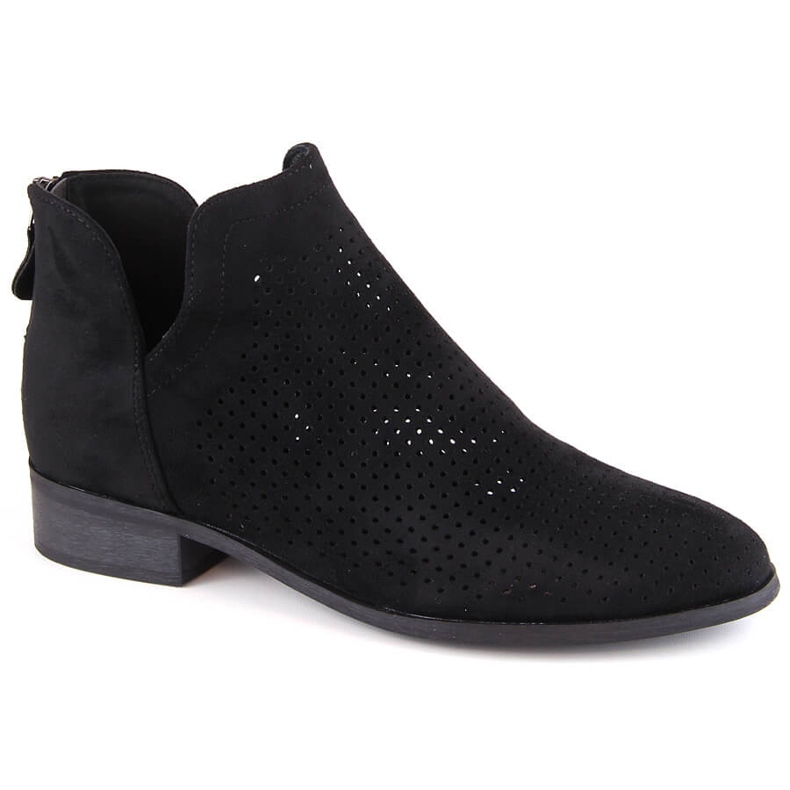 Semišové dámské prolamované boty na nízkém podpatku, černé Potocki SZ12307 černá Semišové dámské prolamované boty na nízkém podpatku, černé Potocki SZ12307 černá