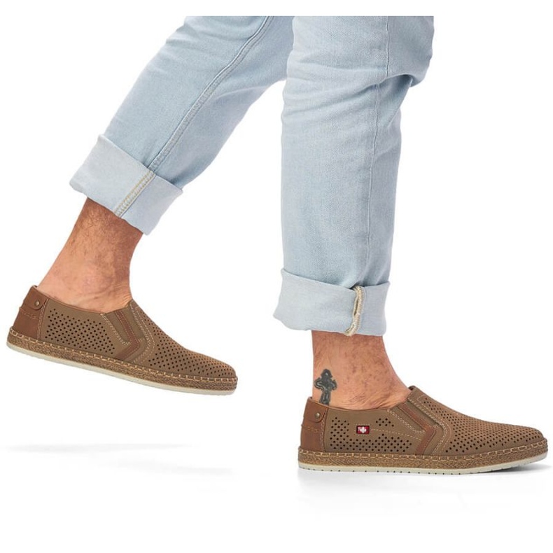 Kožená prolamovaná obuv Rieker M RKR503A, béžová