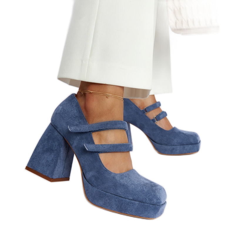 Modré lodičky Cher s masivním blokovým podpatkem modrý