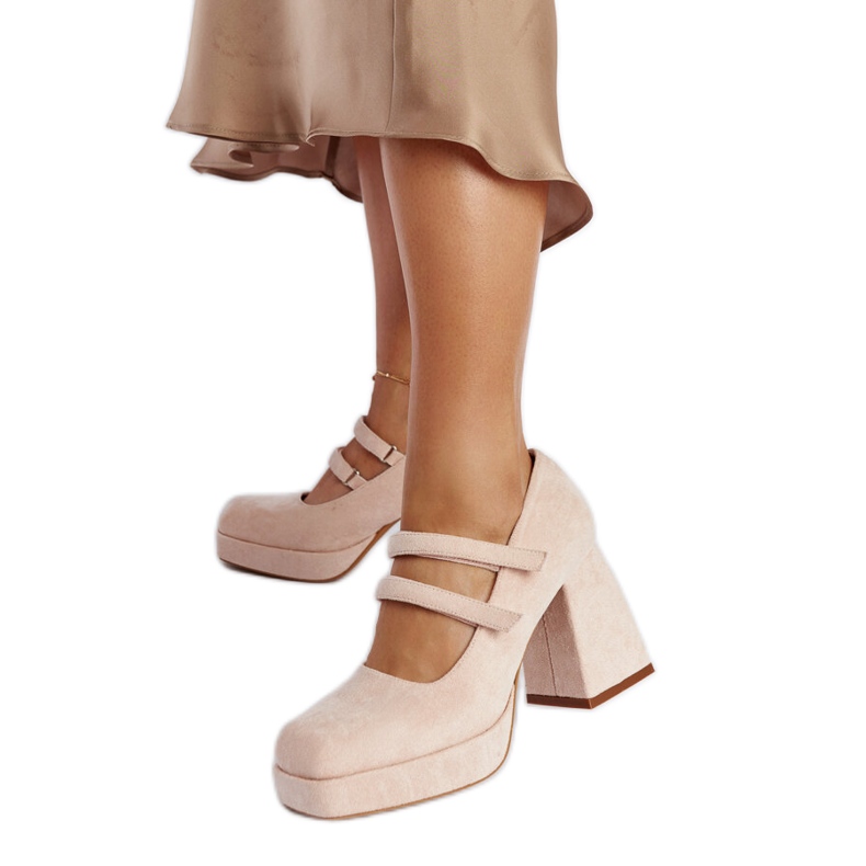 Světle růžové lodičky na masivním blokovém podpatku Cher růžový