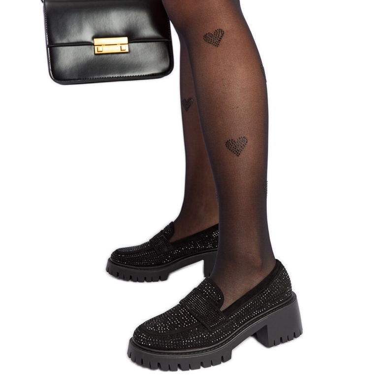 Černé mokasíny s masivním podpatkem Parent černá