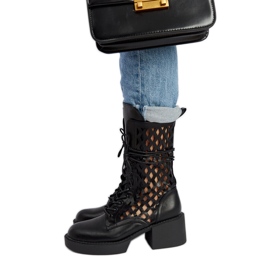 Černé prolamované kozačky na vysokém podpatku Visalia černá Černé prolamované kozačky na vysokém podpatku Visalia černá