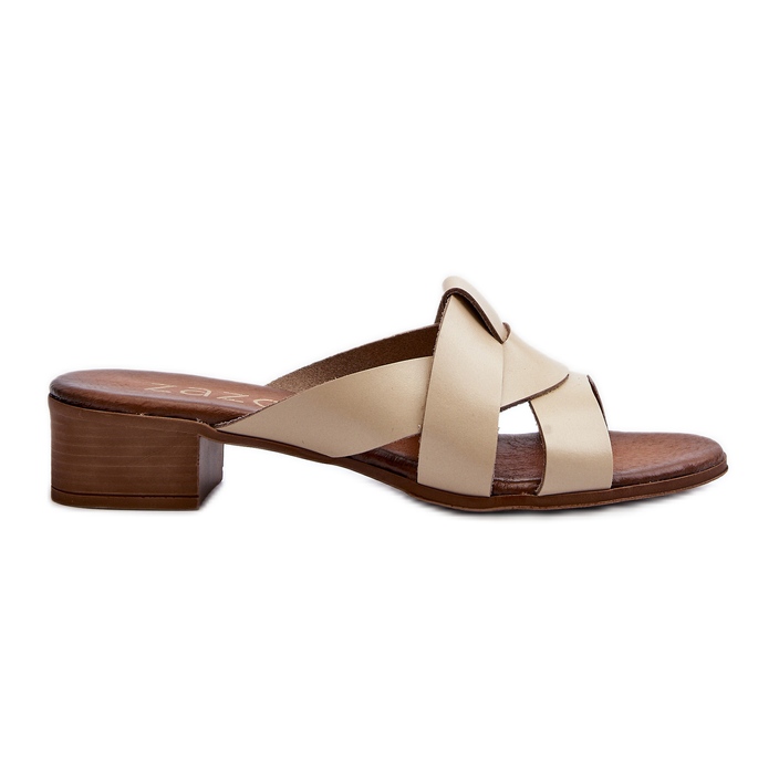 Zazoo 40236 Dámské kožené pantofle na nízkém podpatku, béžové béžový