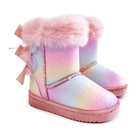Dětské teplé boty s luky Vícebarevné funky sněhule růžový