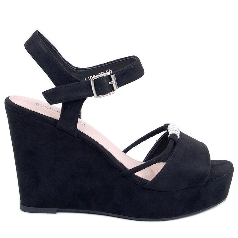 Waite Černé sandály na klínku černá Waite Černé sandály na klínku černá