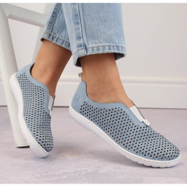 Pohodlné dámské prolamované slip-on boty, modré Rieker 52866-10 modrý Pohodlné dámské prolamované slip-on boty, modré Rieker 52866-10 modrý