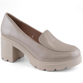 Dámské béžové slip-on boty na vysokém podpatku a platformě Potocki 12040 béžový Dámské béžové slip-on boty na vysokém podpatku a platformě Potocki 12040 béžový