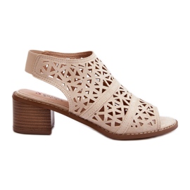 Béžové prolamované sandály na vysokém podpatku Serapina béžový