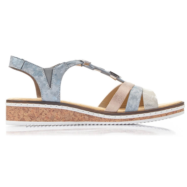 Pohodlné dámské sandály na klínku Rieker V36G4-40 modrý Pohodlné dámské sandály na klínku Rieker V36G4-40 modrý