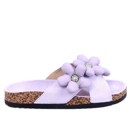 Korkové žabky s polštářkovými květy Charss Purple fialová