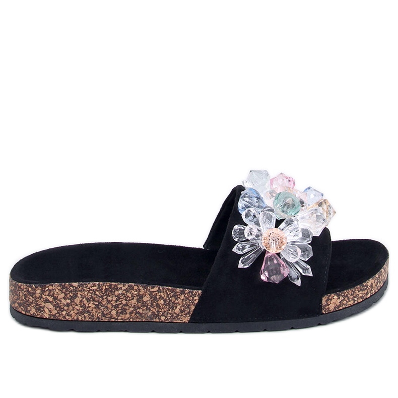 Maliv Černé korkové pantofle s kamínky černá