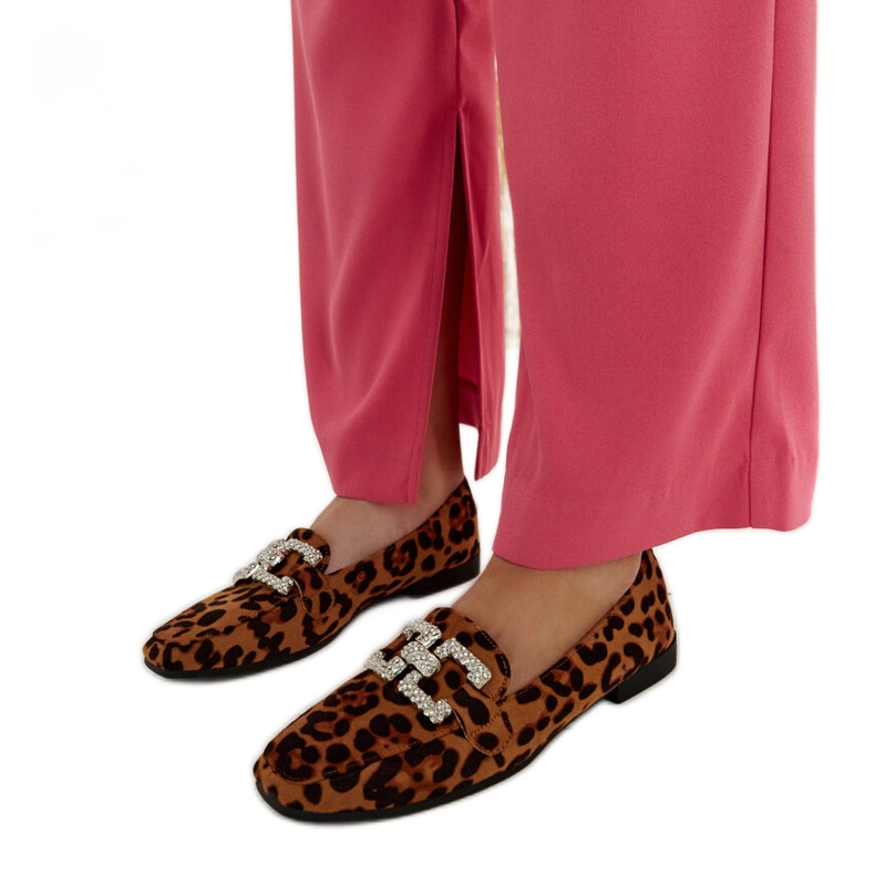 Leopardí mokasíny zdobené zirkony Sanny hnědý