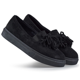 Černé dámské boty s třásněmi, černé mokasíny s třásněmi černá Černé dámské boty s třásněmi, černé mokasíny s třásněmi černá