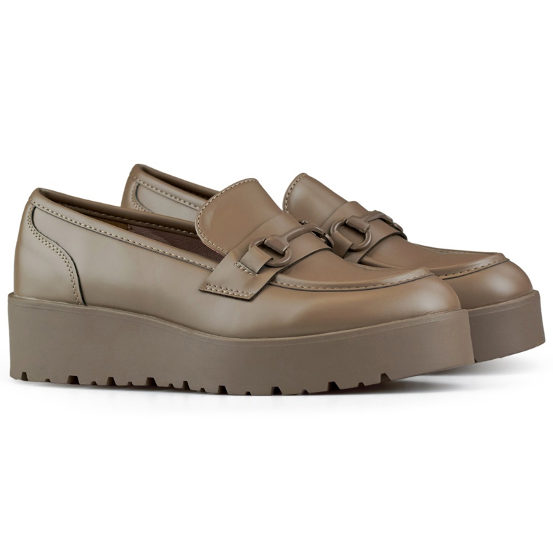 Hnědé dámské boty na nízkém klínku, dámské boty na hnědé platformě béžový