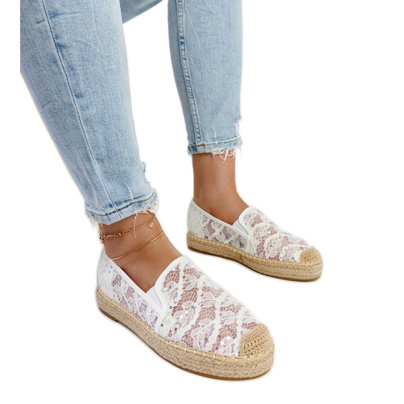 Bílé krajkové espadrilky na platformě Sonali bílý Bílé krajkové espadrilky na platformě Sonali bílý