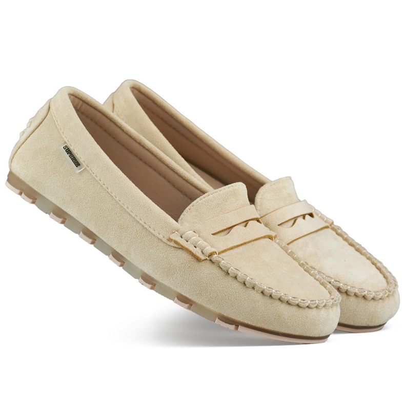 Dámské béžové semišové mokasíny, pohodlné mokasíny béžový