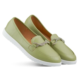 Pohodlné dámské mokasíny s kamínky zelená Pohodlné dámské mokasíny s kamínky zelená