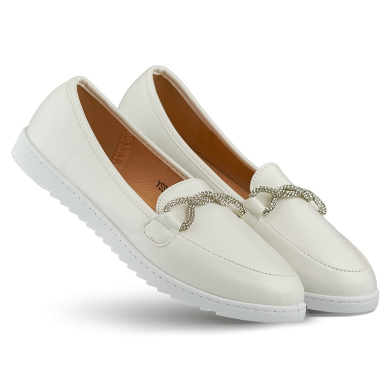 Pohodlné bílé dámské mokasíny s kamínky bílý