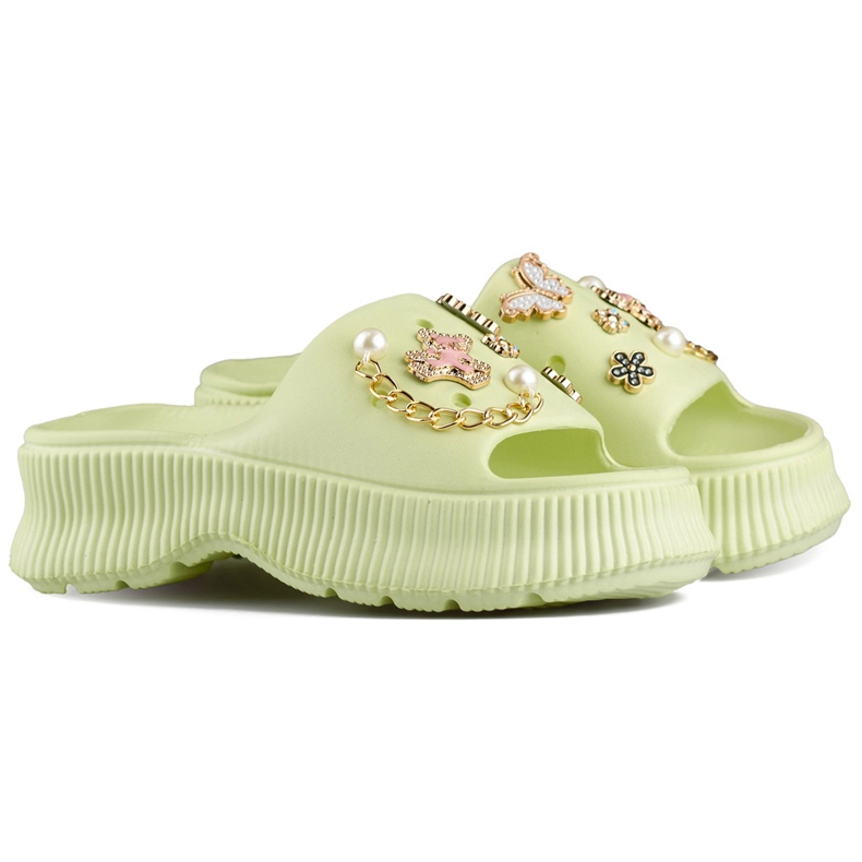 Dámské světle zelené gumové žabky se zdobením zelená Dámské světle zelené gumové žabky se zdobením zelená