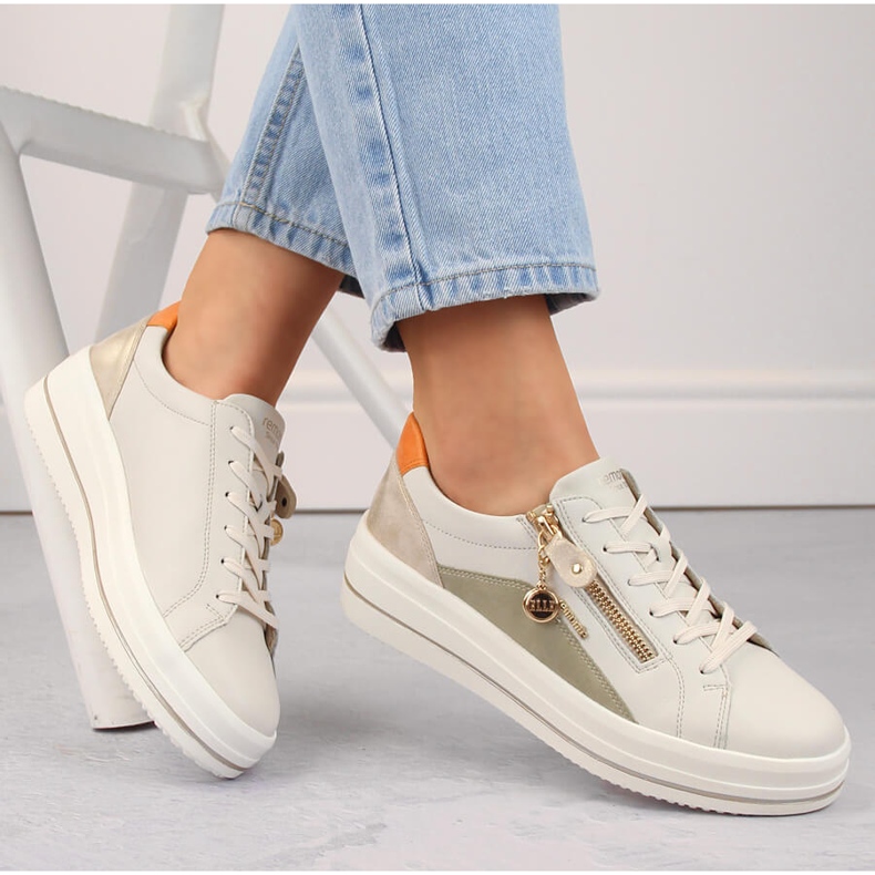 Kožená pohodlná dámská sportovní obuv, béžová Remonte D1C01-81 béžový