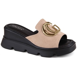 Béžové dámské semišové pantofle na klínku Vinceza 58295 béžový