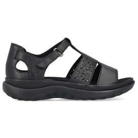 Pohodlné dámské kožené sandály na suchý zip, černé Rieker 64865-01 černá