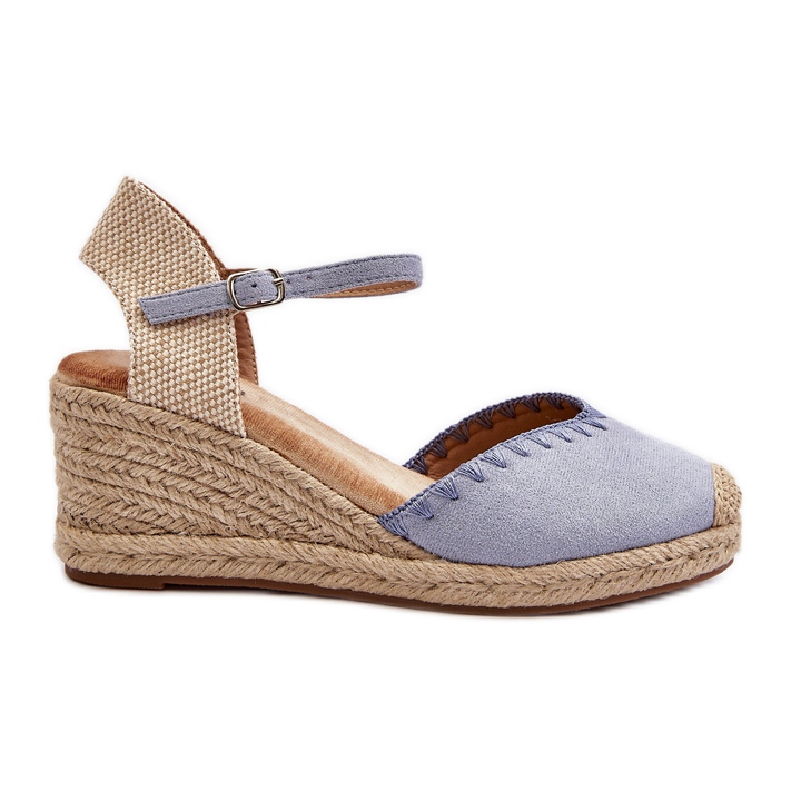 Modré Raylin Suede Espadrille Sandály na klínu s opletením modrý Modré Raylin Suede Espadrille Sandály na klínu s opletením modrý