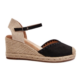 Semišové Espadrille Sandály na klínu s prýmkem, černý Raylin