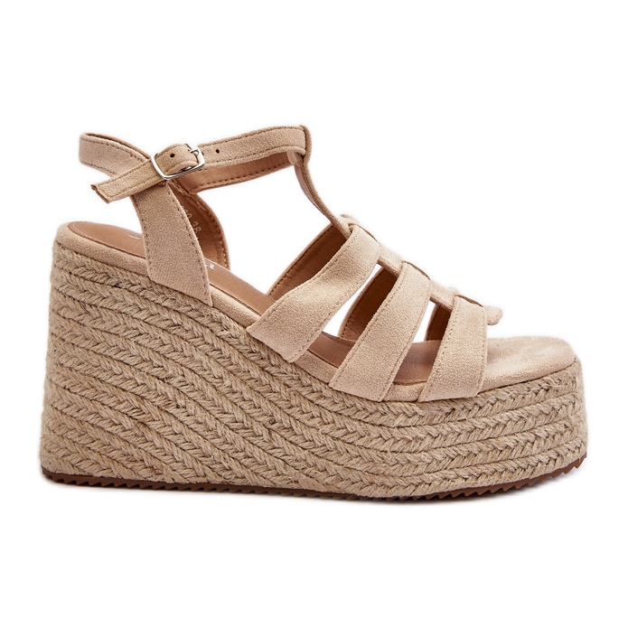 Béžové sandály na klínku Gnosis s copánkem béžový