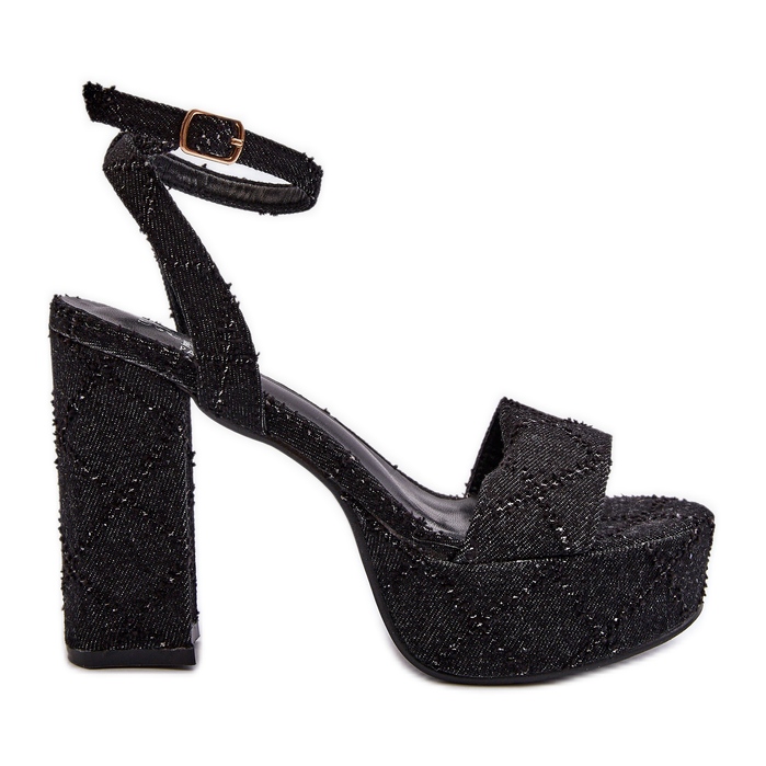 Džínové sandály na vysokém podpatku Black Acrana černá Džínové sandály na vysokém podpatku Black Acrana černá