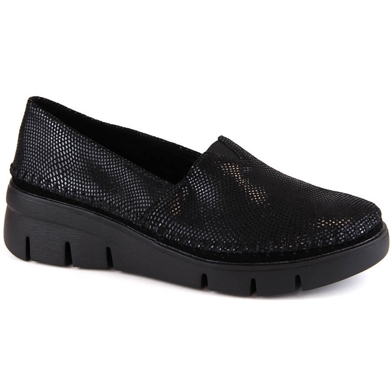 Lesklé černé kožené slip-on boty na klínku Filippo DP6161 černá