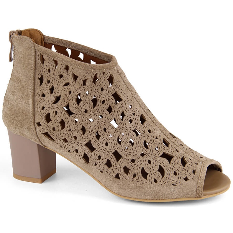 Dámské semišové prolamované boty s otevřenou špičkou, světle hnědé, Jezzi RMR1954-16 hnědý