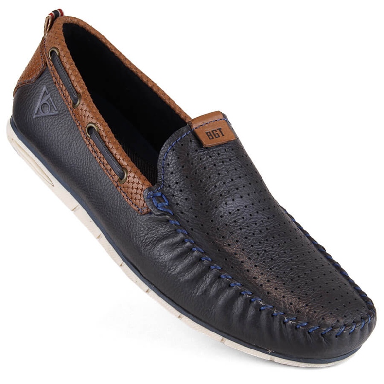 Kožené pánské boty, slip-on mokasíny, tmavě modrá Bugatti NN153339 modrý